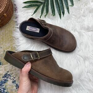 Vintage Sonoma Brown Leather Mule Clog 7 Slingback Ankle Strap Y2K 90s Neutral